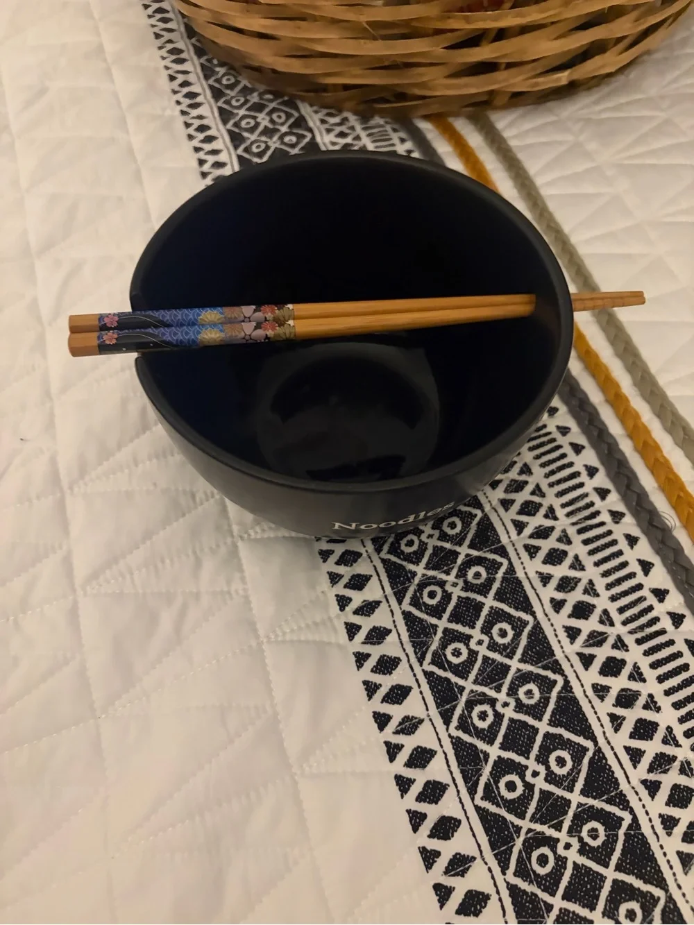 Black Noodles Ceramic Bowl with Chopsticks - Unbranded